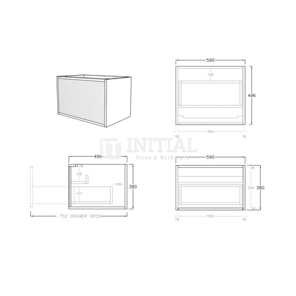 Bellevue Groove 600 Prime Oak Woodgrain Wall Hung Vanity ,