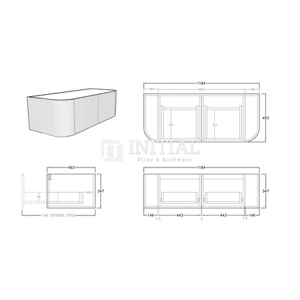 Bronte 1200 Prime Oak Woodgrain Curved Wall Hung Vanity ,