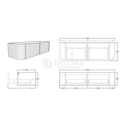 Bronte 1500 Coastal Oak Woodgrain Curved Wall Hung Vanity ,