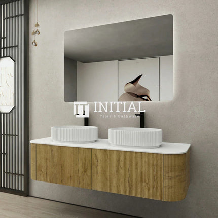 Bronte 1500 Prime Oak Woodgrain Curved Wall Hung Vanity ,