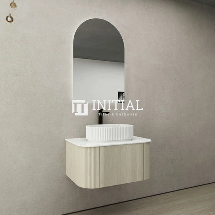 Bronte 750 Coastal Oak Woodgrain Curved Wall Hung Vanity ,