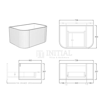 Bronte 750 Prime Oak Woodgrain Curved Wall Hung Vanity ,