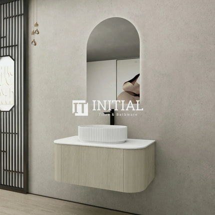 Bronte 900 Coastal Oak Woodgrain Curved Wall Hung Vanity ,