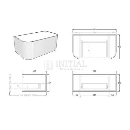 Bronte 900 Prime Oak Woodgrain Curved Wall Hung Vanity ,