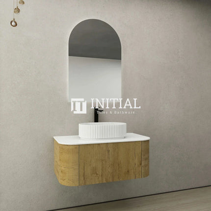 Bronte 900 Prime Oak Woodgrain Curved Wall Hung Vanity ,