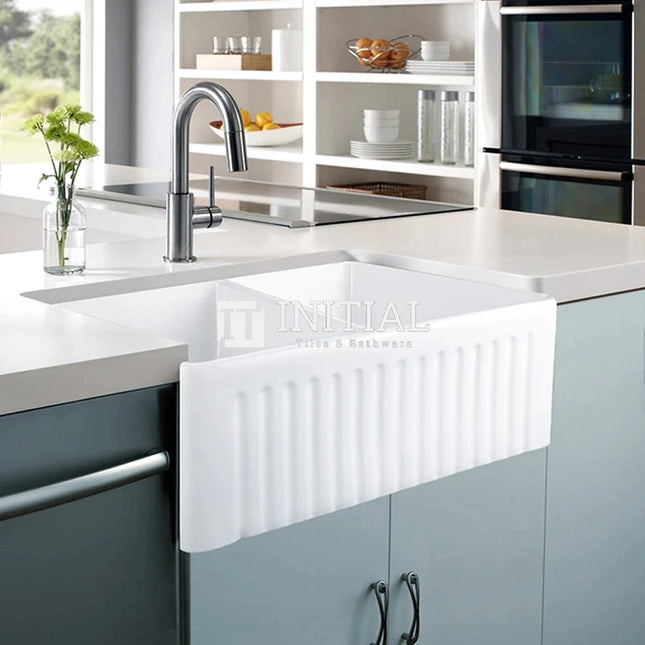 Fermentale Ceramic Gloss White Kitchen Sink, Double Bowl, 760X445X250 ,