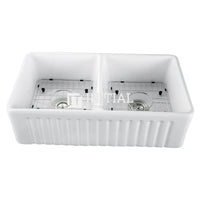 Fermentale Ceramic Gloss White Kitchen Sink, Double Bowl, 760X445X250 ,