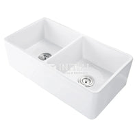 Fermentale Ceramic Gloss White Kitchen Sink, Double Bowl, 845X465X250 ,
