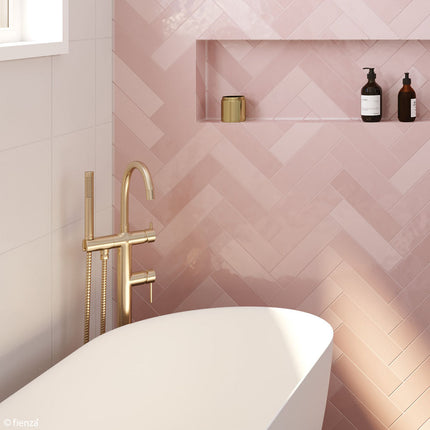 Kaya Floor Mounted Bath Mixer with Hand Shower Urban Brass ,