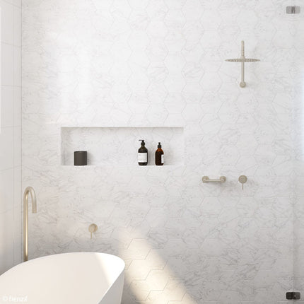 Fienza Round Fixed Brushed Nickel Gooseneck Shower Arm ,