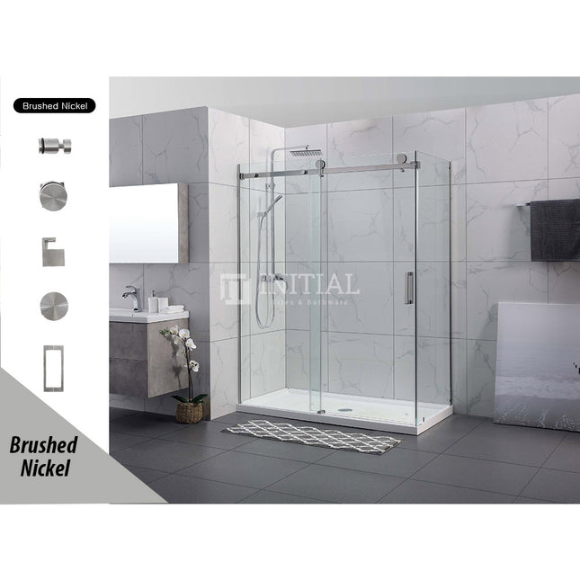 L shape Frameless Sliding Door adjustable 10mm Glass Brushed Nickel/Gold/GunMetal 950-1180 x 2000mm , 950-1000 Brushed Nickel 800x2000