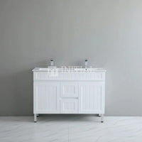 Modern Shaker Matt White Freestanding Floor Vanity Cabinet & Ceramic Top Double Bowl 1200X460X860 ,