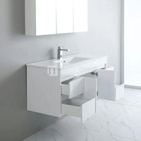 Gloss White PVC Wall Hung Vanity with 2 Doors and 4 Drawers Single Bowl 1190W X 500H X 455D ,