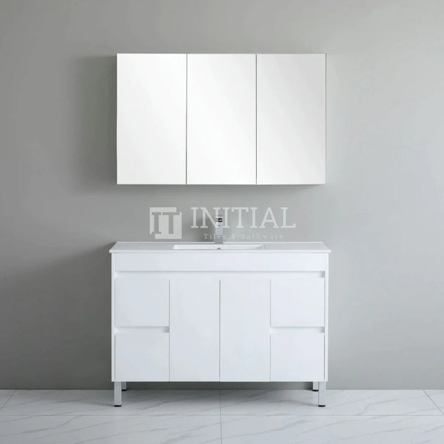 Gloss White PVC Freestanding Floor Vanity with 2 Doors and 4 Drawers Single Bowl 1190W X 850H X 455D ,