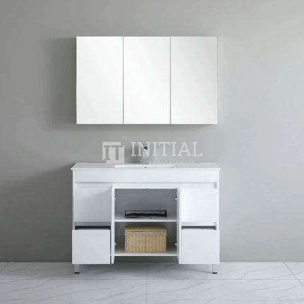 Gloss White PVC Freestanding Floor Vanity with 2 Doors and 4 Drawers Single Bowl 1190W X 850H X 455D ,