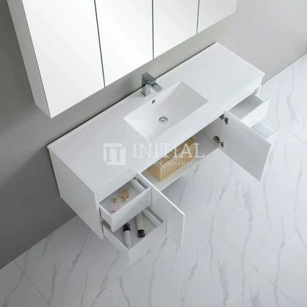 Gloss White PVC Wall Hung Vanity with 2 Doors and 4 Drawers Single Bowl 1490W X 500H X 455D ,