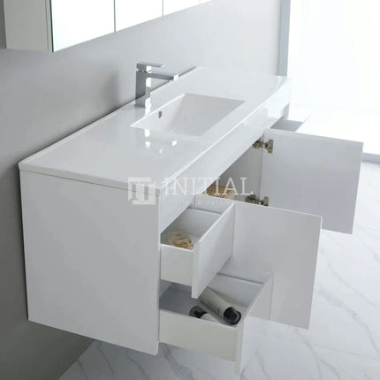 Gloss White PVC Wall Hung Vanity with 2 Doors and 4 Drawers Single Bowl 1490W X 500H X 455D ,