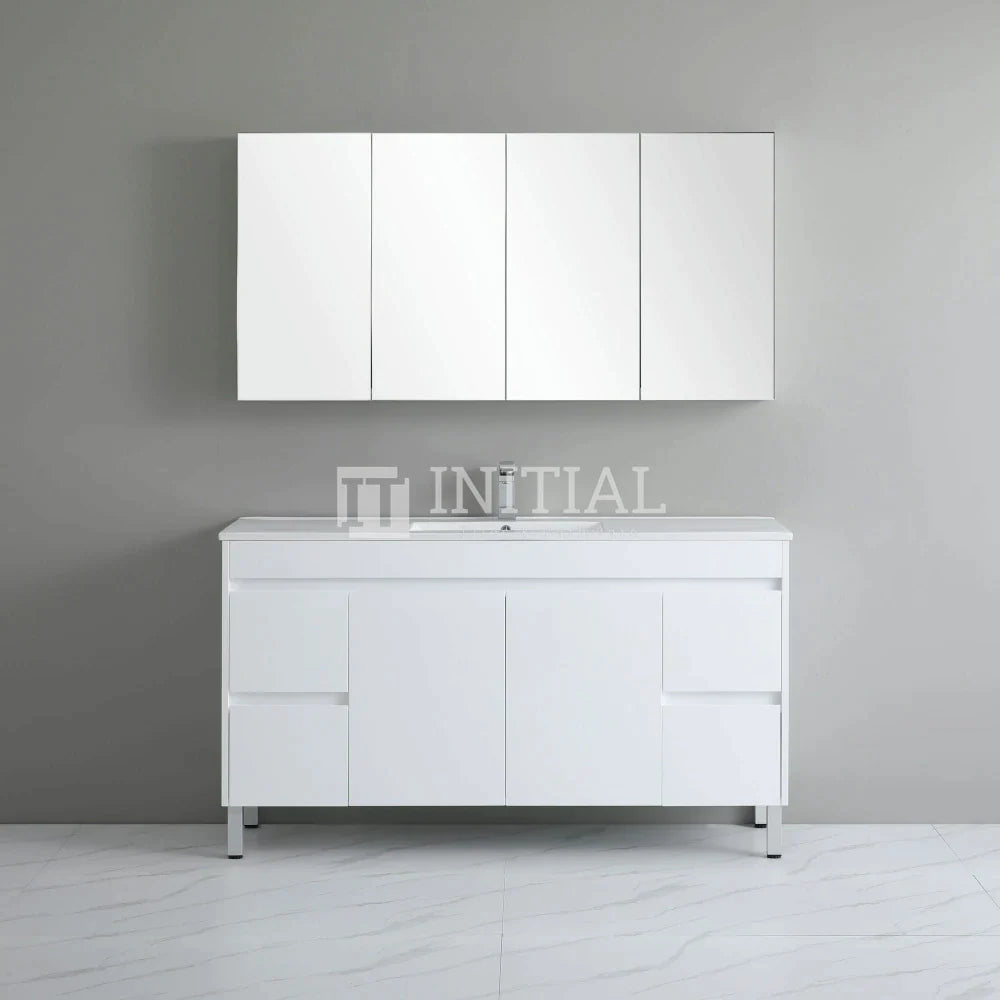 Gloss White PVC Freestanding Floor Vanity with 2 Doors and 4 Drawers Single Bowl 1490W X 850H X 455D ,