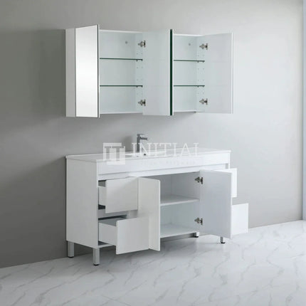 Gloss White PVC Freestanding Floor Vanity with 2 Doors and 4 Drawers Single Bowl 1490W X 850H X 455D ,