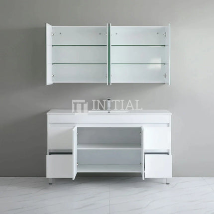 Gloss White PVC Freestanding Floor Vanity with 2 Doors and 4 Drawers Single Bowl 1490W X 850H X 455D ,