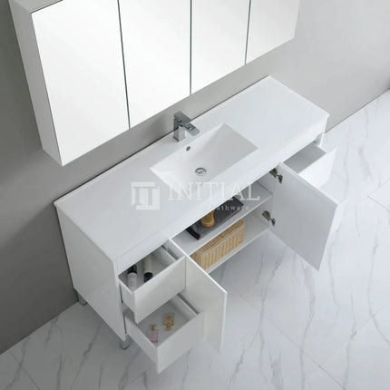 Gloss White PVC Freestanding Floor Vanity with 2 Doors and 4 Drawers Single Bowl 1490W X 850H X 455D ,