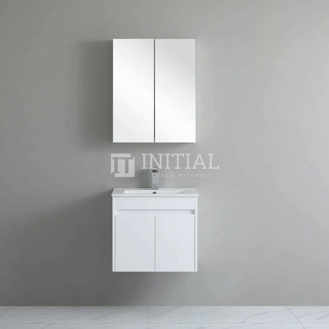 Gloss White PVC Wall Hung Floor Vanity with 2 Doors 590W X 500H X 455D ,