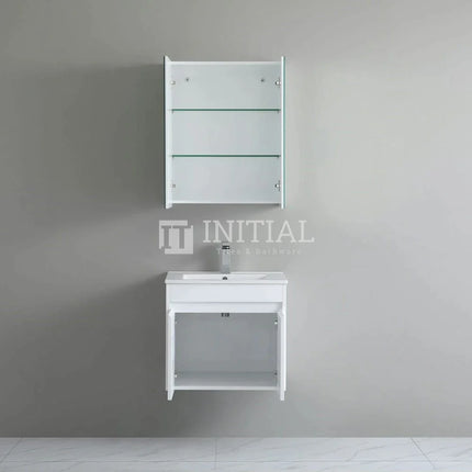 Gloss White PVC Wall Hung Floor Vanity with 2 Doors 590W X 500H X 455D ,