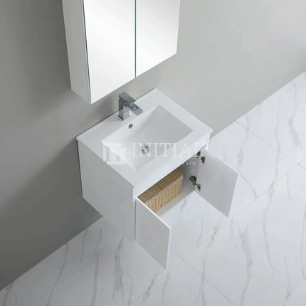 Gloss White PVC Wall Hung Floor Vanity with 2 Doors 590W X 500H X 455D ,