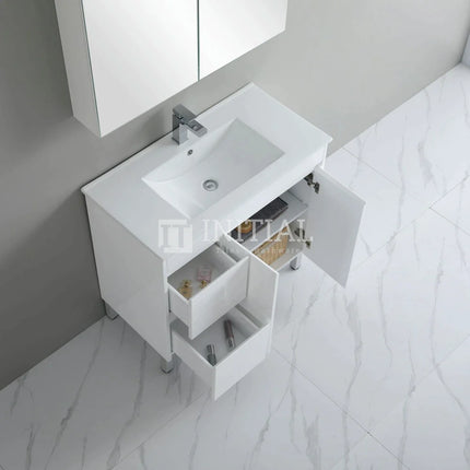 Gloss White PVC Freestanding Floor Vanity with 2 Doors and 2 Drawers Left Side 890W X 850H X 455D ,