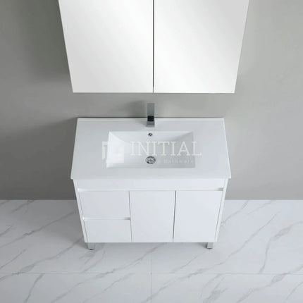 Gloss White PVC Freestanding Floor Vanity with 2 Doors and 2 Drawers Left Side 890W X 850H X 455D ,