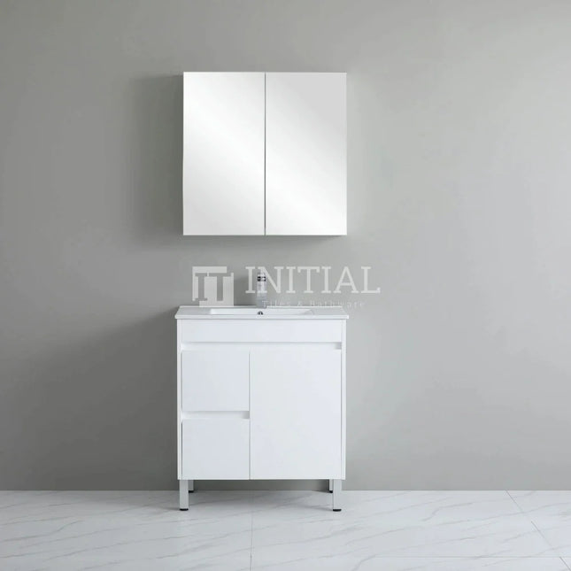 Gloss White PVC Freestanding Floor Vanity with 1 Door and 2 Drawers Left Side 740W X 850H X 455D ,