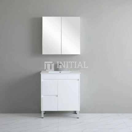Gloss White PVC Freestanding Floor Vanity with 1 Door and 2 Drawers Left Side 740W X 850H X 455D ,