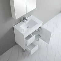 Gloss White PVC Freestanding Floor Vanity with 1 Door and 2 Drawers Left Side 740W X 850H X 455D ,