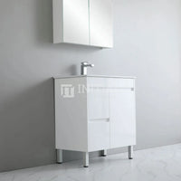 Gloss White PVC Freestanding Floor Vanity with 1 Door and 2 Drawers Left Side 740W X 850H X 455D ,