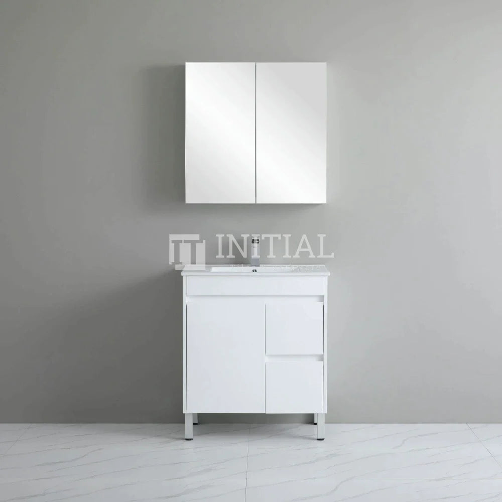 Gloss White PVC Freestanding Floor Vanity with 1 Door and 2 Drawers Right Side 740W X 850H X 455D ,