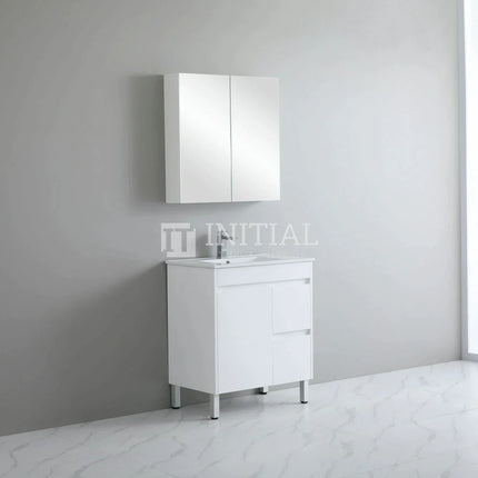 Gloss White PVC Freestanding Floor Vanity with 1 Door and 2 Drawers Right Side 740W X 850H X 455D ,