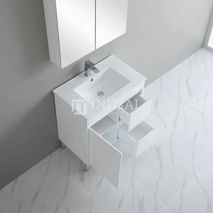 Gloss White PVC Freestanding Floor Vanity with 1 Door and 2 Drawers Right Side 740W X 850H X 455D ,