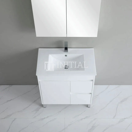 Gloss White PVC Freestanding Floor Vanity with 1 Door and 2 Drawers Right Side 740W X 850H X 455D ,