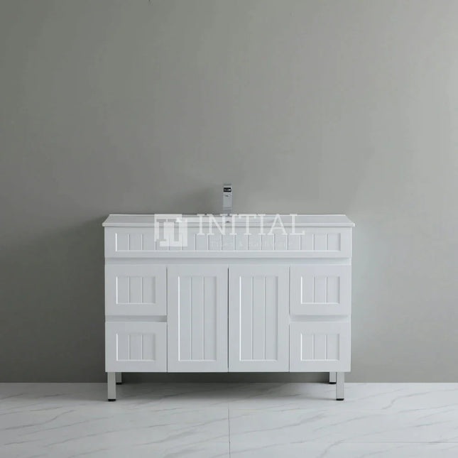 Modern Shaker Matt White Freestanding Floor Vanity Cabinet & Ceramic Top Single Bowl 1200X460X860 ,