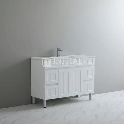 Modern Shaker Matt White Freestanding Floor Vanity Cabinet & Ceramic Top Single Bowl 1200X460X860 ,