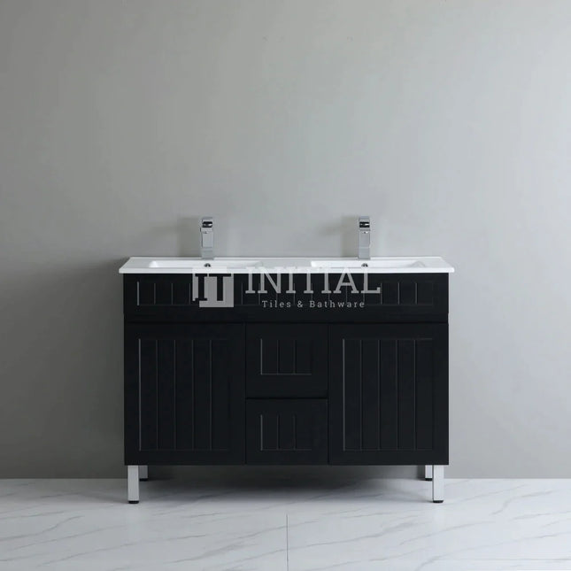 Modern Shaker Matt Black Freestanding Floor Vanity Cabinet & Ceramic Top Double Bowl 1200X460X860 ,