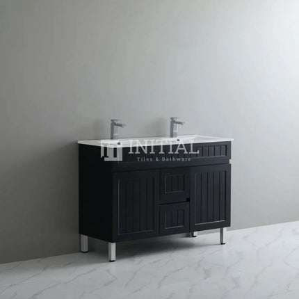 Modern Shaker Matt Black Freestanding Floor Vanity Cabinet & Ceramic Top Double Bowl 1200X460X860 ,