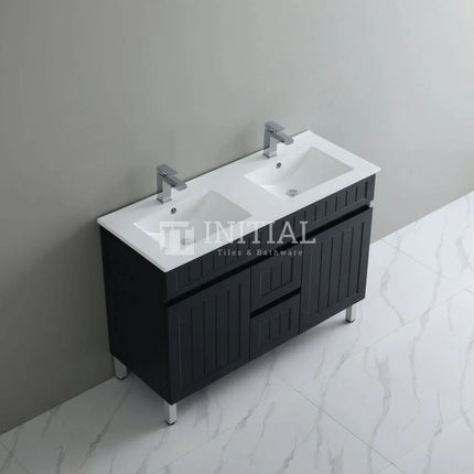 Modern Shaker Matt Black Freestanding Floor Vanity Cabinet & Ceramic Top Double Bowl 1200X460X860 ,