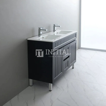 Modern Shaker Matt Black Freestanding Floor Vanity Cabinet & Ceramic Top Double Bowl 1200X460X860 ,