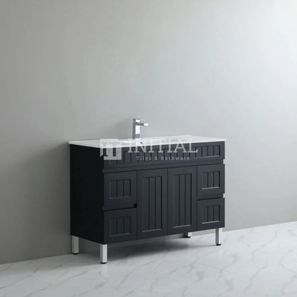 Modern Shaker Matt Black Freestanding Floor Vanity Cabinet & Ceramic Top Single Bowl 1200X460X860 ,