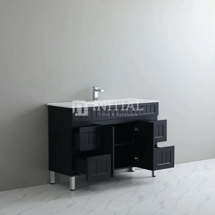 Modern Shaker Matt Black Freestanding Floor Vanity Cabinet & Ceramic Top Single Bowl 1200X460X860 ,