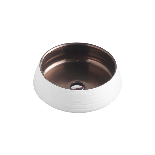 Matt Round Above Counter Basin White & Copper 410X410X140 ,