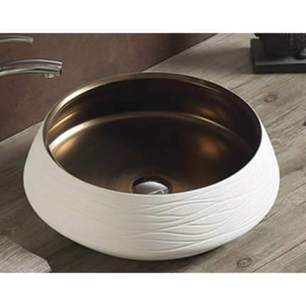 Matt Round Above Counter Basin White & Copper 410X410X140 ,