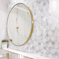 Wall Mounted Paris Round Brushed Gold Frame Mirror Pencil Edge 700mm ,