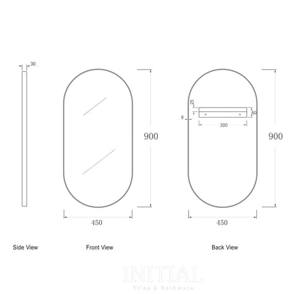 Wall Mounted Rose Oval Matte Black Frame Mirror Pencil Edge 900X450mm ,